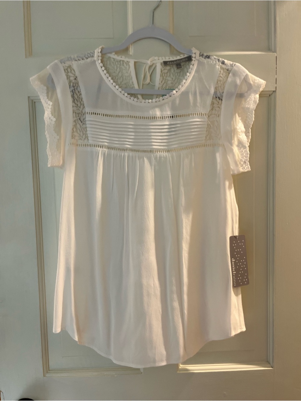 Danielrainn in Cream Lace Pintuck Peasant Blouse